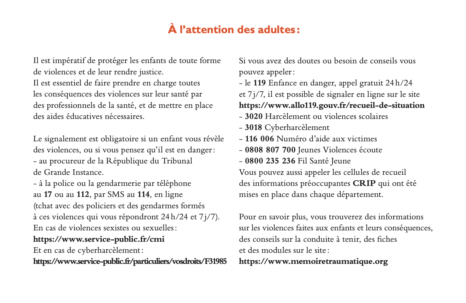 Violences faites aux enfants : un livret à télécharger
